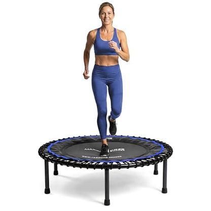MXL Maximus PRO Bungee Rebounder - Premium 40" Indoor Mini Trampoline for Adults, Quiet Soft Bounce with 60 Connectors, Foldable Legs, DVD & Online Workouts, 400lb - style: Without Bar