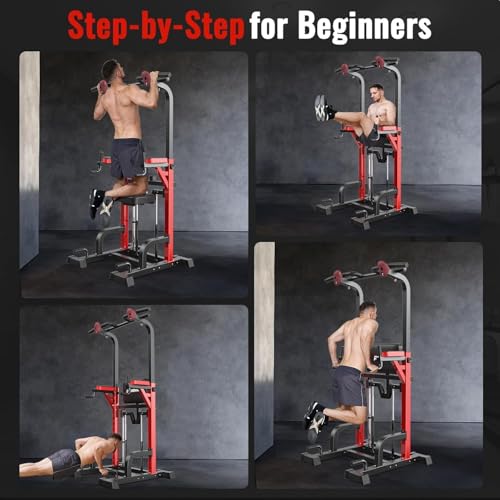 Pull Up Bar Power Tower Dip Station, 450LB Adjustable Home Gym Equipment - color: Black11