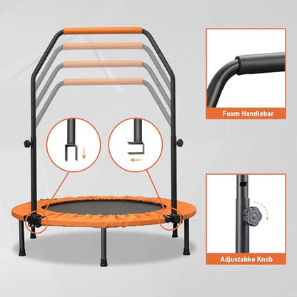 HYD-Parts 40" 48" Mini Trampoline for Adults and Kids Exercise Rebounder with Adjustable Bar Fitness Trampoline Indoor Max Load 330 440lbs - color: Orange-40in