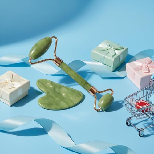 BAIMEI IcyMe Gua Sha & Jade Roller Set, Cooling Face Roller & Guasha Tool for Face Depuffing, Facial Sculpting & Jawline Definition, Smooth Rolling Skincare Tools Gifts for Women & Men – Green - color: Green