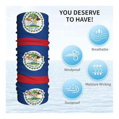 Belize Flag Prints Multifunctional Sport Headband – Seamless Stretch Neck Gaiter for Hiking, Biking, Running & Outdoor Activities – Soft, Quick-Dry, No-Fade Design