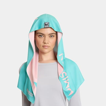 MISSION Reversible Cooling Hoodie Towel- Hood Towel, Cools Instantly When Wet, UPF 50 Sun Protection, Contours Your Head to Stay in Place, Great for Sports, Fitness, Gym (Pink Mint) - color: Pink Mint