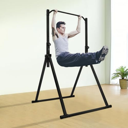 Foldable Pull Up Bar Stand, 440LBS Capacity Multifunction Triangular Structure Pull Up Station Home Gym Strength Training Workout Equipment with Adjustable Height for Pull-Ups Dips Push-Ups & More