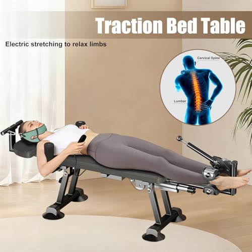 Full Body Electric Traction Bed Table, Massage Cervical & Lumber Back Stretcher Decompression Table for Tension Relief, Back Decompression Machine- Adjustable Stretch Length from 55 to 74 in (Black)