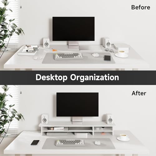 Fenge Monitor Stand, Desk Computer Riser with Frosted Storage Drawer, White - color: White