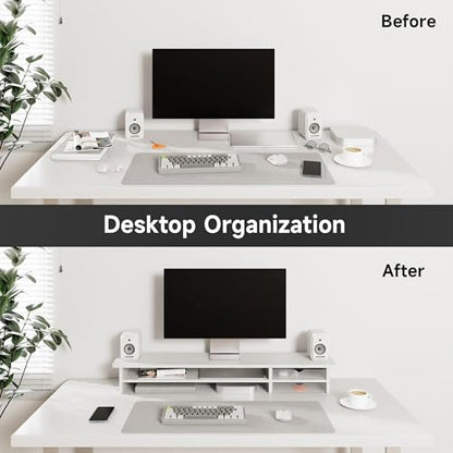 Fenge Monitor Stand, Desk Computer Riser with Frosted Storage Drawer, White - color: White