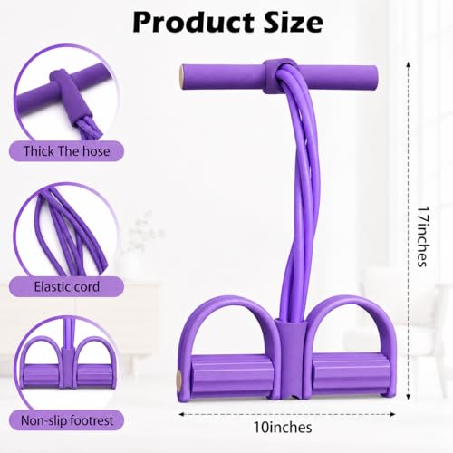 Bungee Rope Pedal Tension Brace, 4 Tubes/6 Tubes Optional, Latex Elastic Band for Abs Training, Leg Stretching and Strength Training, Blue/Purple