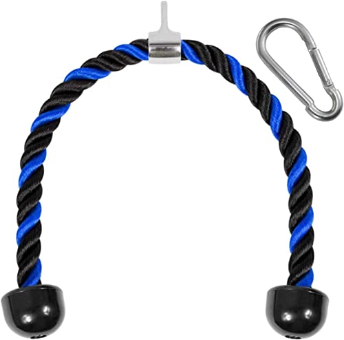Yes4All Deluxe Tricep Rope Cable Attachment, 27 & 36 inch with 4 Colors, Exercise Machine Attachments Pulley System Gym Pull Down Rope with Carabiner - color: H. 36" Blue Black