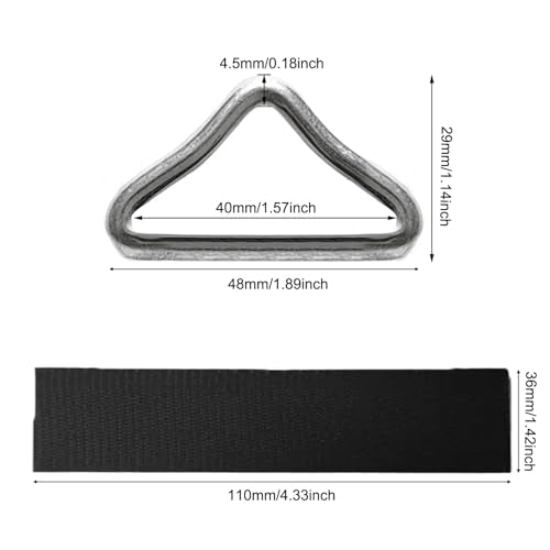 20 Pack Trampoline Triangles Buckle Replacement Stainless Steel Triangle Ring with Sewing Straps Connector for Outdoor Trampoline Springs Indoor Fitness Rebounder Trampoline Mat Round Frame