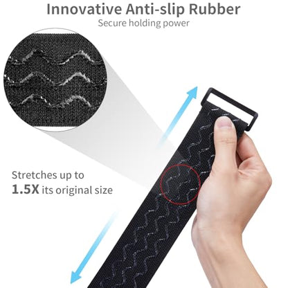 Trilancer Elastic Cinch Straps with Anti-Slip Strips, 3 Size Combo(5-Pack) Heavy Duty Hook and Loop Storage Straps for Extension Cords, Cables, Ropes, Hoses, Bike, RV, Pant Garters,Garage Organization - size: 3 size combo(12"+18"+24")
