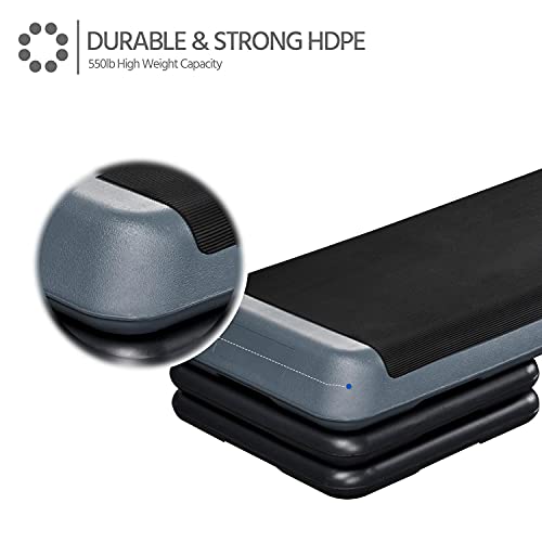 Yaheetech Aerobic Stepper, 4-6-8in Height-Adjustable Aerobic Exercise Step Platform Health Club Size w/Risers & Non-Slip Surface & Non-Marking Feet for Home Gym Workout & Training