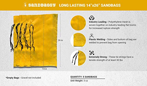 Sandbaggy - 14" x 26" Long-Lasting Sandbags - Yellow Color - Lasts 1-2 Yrs - Monofilament (Pack of 5) - size: Pack of 5