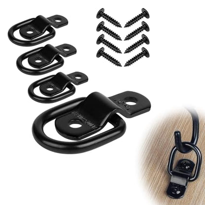 4 PCS D Rings Tie Down Anchors, All-Purpose Trailer Pull Rings, Multifunctional Fastening Buckles, Durable Door Catches, Cargo Mooring Tool Kit, for Most Cars, Trucks and Vans (Black)