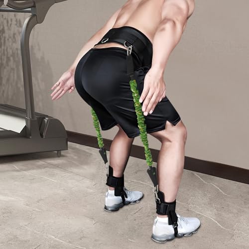 Vertical Jump Trainer Resistance Bands Set with 120lbs TPE Elastic Bands, Adjustable Waist & Ankle Cuffs for Basketball, Soccer, MMA Athletes, Coaches