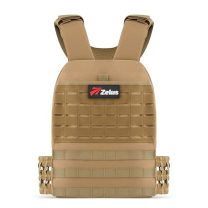 ZELUS Weighted Plate Carrier Vest, Tactical Adjustable Weighted Vest for Men Women Holds Up to 65lb for Strength Rucking Training Workout, Running Vest with MOLLE Panels - color: Khaki-2.67lb