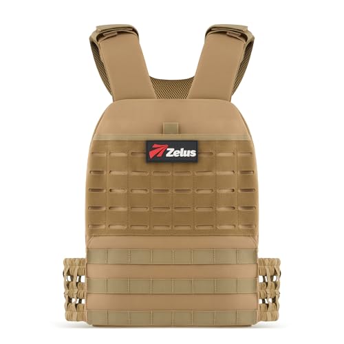 ZELUS Weighted Plate Carrier Vest, Tactical Adjustable Weighted Vest for Men Women Holds Up to 65lb for Strength Rucking Training Workout, Running Vest with MOLLE Panels - color: Khaki-2.67lb