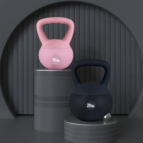 Soft Kettlebell Weights (5-30 lbs) - Iron Sand Filled for Home Gym, Strength Training & Fitness - Shock-Proof Design with Wide Non-Slip Handle - Dumbbell Alternative for Men & Women (Black, 10 LBS)