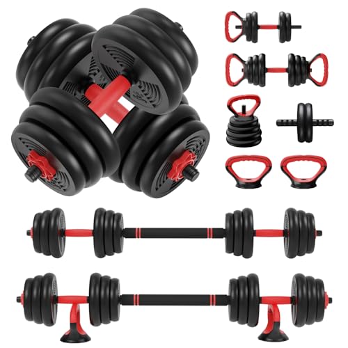 RELIFE REBUILD YOUR LIFE Adjustable Dumbbells Set 6 in 1 Weight Set Dumbbell Barbell Kettlebells, Push-up, Push up Stand and Ab roller for Workout Home Fitness Equipment