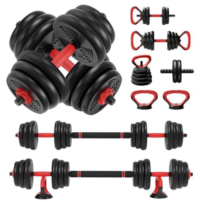 RELIFE REBUILD YOUR LIFE Adjustable Dumbbells Set 6 in 1 Weight Set Dumbbell Barbell Kettlebells, Push-up, Push up Stand and Ab roller for Workout Home Fitness Equipment