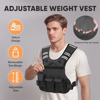 Adjustable Weighted Vest, 4-10lb/12-18lb/20-32lb Vest with 6 Ironsand Weights and Large Pocket, Weight Vest for Men Women Strength Training, Running, Walking - color: Black, size: 12-18lbs