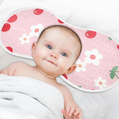 Pink Cherries Muslin Burp Cloths 2 Pack - Extra Large 22"x11", 4-Layer Soft Absorbent Cotton, Waterproof Backing, Baby Drool Rags for Newborn
