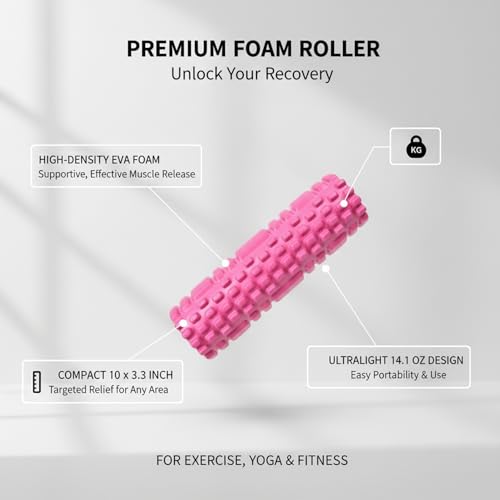 High Density EVA Foam Roller for Exercise, Yoga and Fitness, Compact 10 x 3.3 Inch Design (1 PC)