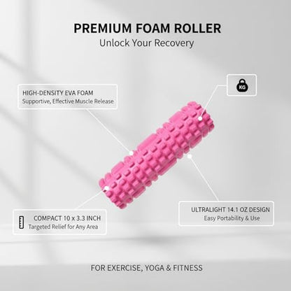 High Density EVA Foam Roller for Exercise, Yoga and Fitness, Compact 10 x 3.3 Inch Design (1 PC)