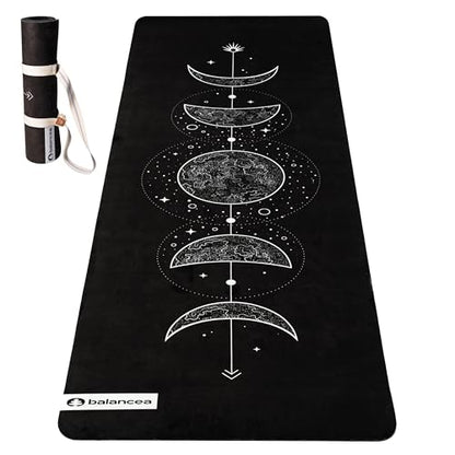 Yoga Mat With Strap 5mm Non Slip Suede & TPE - Eco-Friendly Fitness & Exercise Mat for Home Gym, Pilates, Hot Yoga, and Meditation - Lightweight Durable 72 x 24 inch Workout Mat for Women, Men