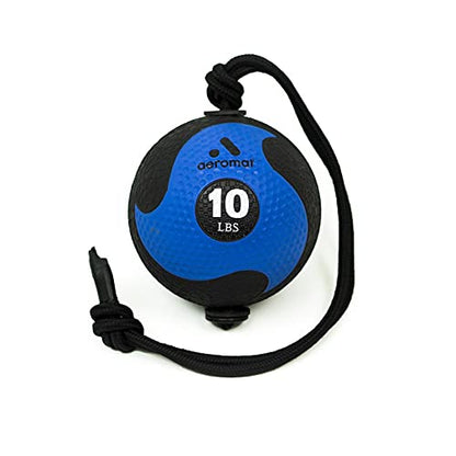 Aeromat Elite Power Rope Medicine Ball for Core Strength/Rotational Movements Training - style: 10 lbs - Black/Blue
