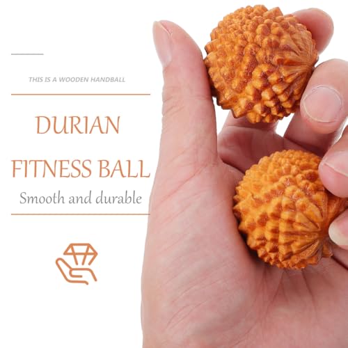 SOIMISS 2 Pieces Durian Shaped Wood Hand Massage Balls Mini Rolling Massagers Baoding Style Fitness Supplies Stress Relief Muscle Relaxation Acupoint Stimulators Roller Light Yellow Length 1.57 Inch