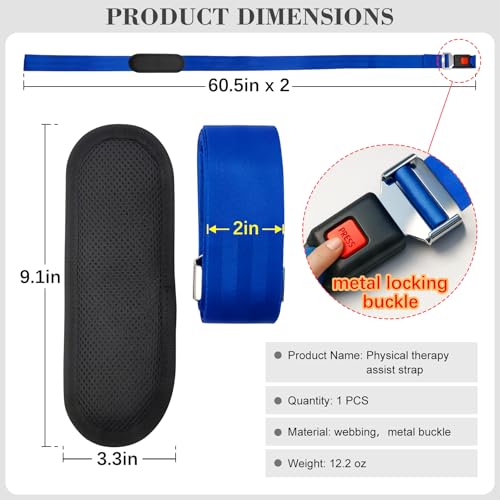 Mobilization Belt with Adjustable Thick Cushioning Pad – Advanced Mobilization Belt for Physical Therapy, a Manual Therapy Aid Designed for Physiotherapists in Rehabilitation, Stretching, and Mobilization Exercises, Blue