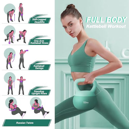 DlandHome Kettlebell Weights Strength Training Kettlebell-Great for Full Body Workout and Strength Training,Easy Grip Handle,PVC Filled with Iron Sand - color: Mint Green-15lbs