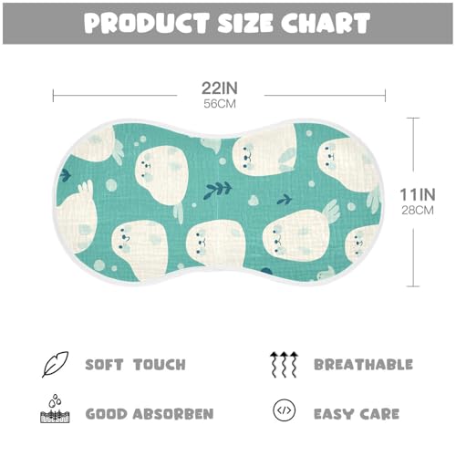 Cute Seal Teal Muslin Burp Cloths 2 Pack - Extra Large 22"x11", 4-Layer Soft Absorbent Cotton, Waterproof Backing, Baby Drool Rags for Newborn