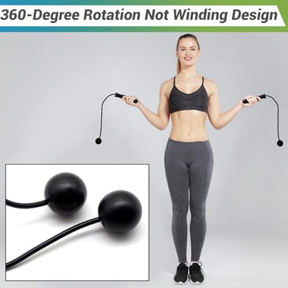 Benvo Ropeless Jump Rope Speed Skipping Rope Cordless with 180g Removable Weights for Double Unders, Exercise, WOD, Boxing, MMA Beachbody Training Fitness (Black)