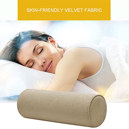Cylinder Round Memory Foam Support Pillows Cervical Neck Roll Pillow with Pillowcase Soft, Comfortable and Breathable for Sleeping, Chair, Car, Sofa，Travel Light coffee-24X6
