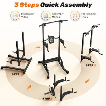 Sportsroyals Power Tower Pull Up Bar Station, 450LBS Stable Pull Up Dip Station for Home Gym Strength Training Equipment | FED Fitness - color: Black