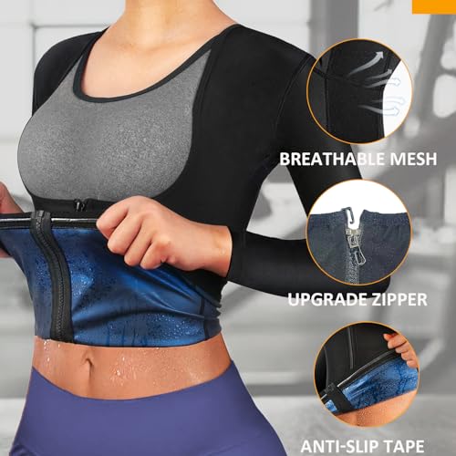 Sauna Suit Shirt for Women Weight Loss Sweat Waist Trainer Vest Workout Compression Tank Top Body Shaper