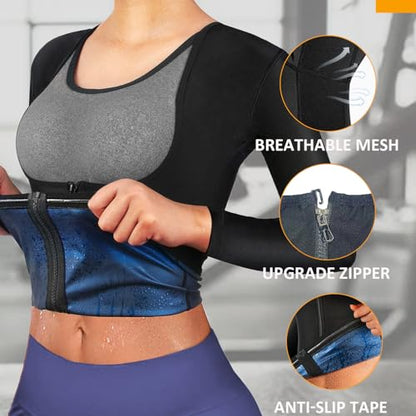 Sauna Suit Shirt for Women Weight Loss Sweat Waist Trainer Vest Workout Compression Tank Top Body Shaper