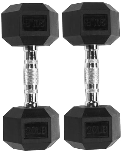 Fitvids Hex Dumbbells Rubber Coated Hand Weights for Exercises and Fitness, 10-50LB Option - size: 20LB Pair