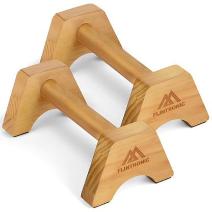 flintronic Push-up Stand, 2 PCS Wood Pushup Bars, Wooden Parallettes Bars, Non-Slip Base with Non-Slip Mat for Strength Training