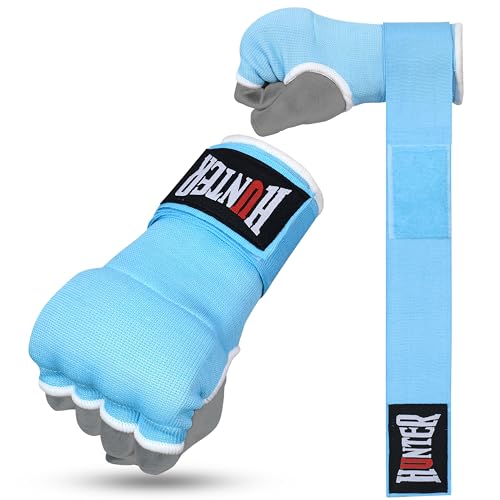 HUNTER Gel Boxing Hand Wraps for Men & Women, Quick Inner Gloves with Wrist Support for MMA, Muay Thai, Kickboxing & Martial Arts Training, Knuckle Protection (Pair) - color: Sky Blue, size: Small-Medium