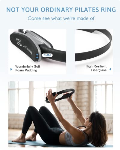 Pilates Ring Set – 14" Anti-Deformation Magic Circle with Padded Handles, Mini Ball, Resistance Bands, Guide & Bag - color: Black
