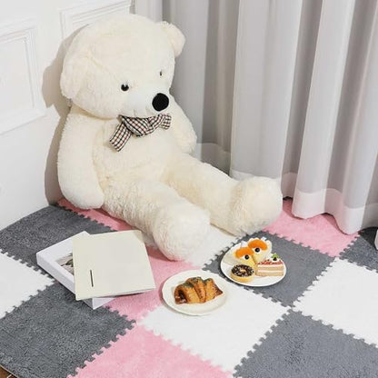 18 Pcs Plush Foam Floor Mat Square Interlocking Carpet Tiles with Border Fluffy Play Mat Floor Tiles Soft Climbing Area Rugs for Home Playroom, 12 x 12 x 0.4 in(White, Pink, Gray)