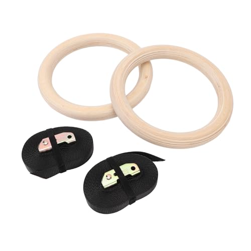 Wooden Gymnastics Rings Set, Birch Pull Up Rings for Strength Training, Bodyweight Fitness Workout Gym Equipment with Adjustable Straps, Outdoor Exercise Rings for Men and Women