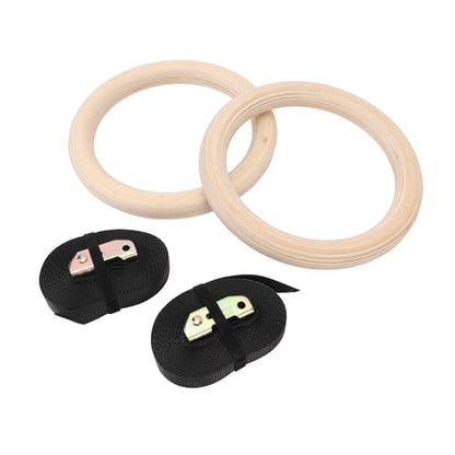 Wooden Gymnastics Rings Set, Birch Pull Up Rings for Strength Training, Bodyweight Fitness Workout Gym Equipment with Adjustable Straps, Outdoor Exercise Rings for Men and Women