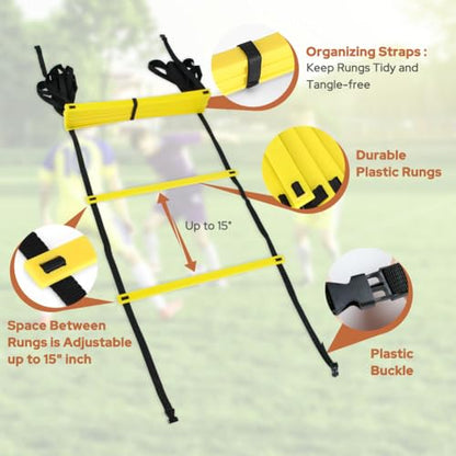 GHB Pro Agility Ladder Agility Training Ladder Speed 12 Rung 20ft with Carrying Bag - color: Yellow