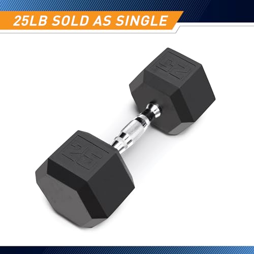Marcy Classic Rubber Hex Dumbbell with Knurled Grip for Strength Training and Bodybuilding, 5lb - 50lb Single Dumbbell for Exercise & Fitness, Sold Individually - style: 25lb, Single