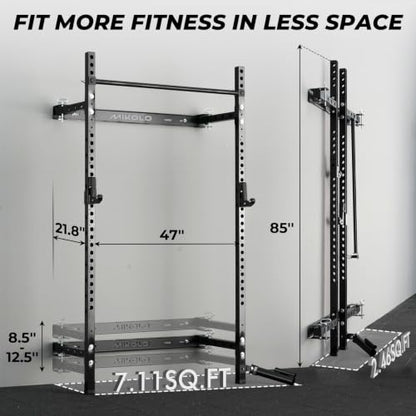 Mikolo 2" x 2" Folding Wall Mounted Squat Rack, 1000 Pounds Capacity Power Rack with Pull Up Bar, J Hooks and Other Attachments, Space-Saving Home Gym - color: Black, style: Squat Rack with Safety Catches