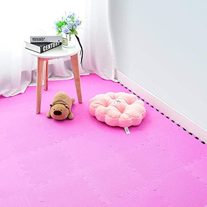 qqpp EVA Rubber 18 Tiles Interlocking Puzzle Foam Floor Mats - Baby Play Mat for Playing | Exercise Mat for Home Workout. Pink. QC-Cb18N
