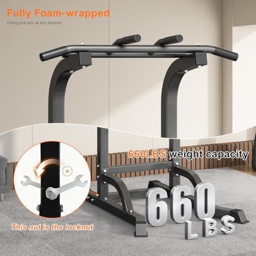 Power Tower Pull Up Bar and Dip Station, Multi-Function Home Gym, Strength Training Fitness Equipment, Height Adjustable - color: Black-02